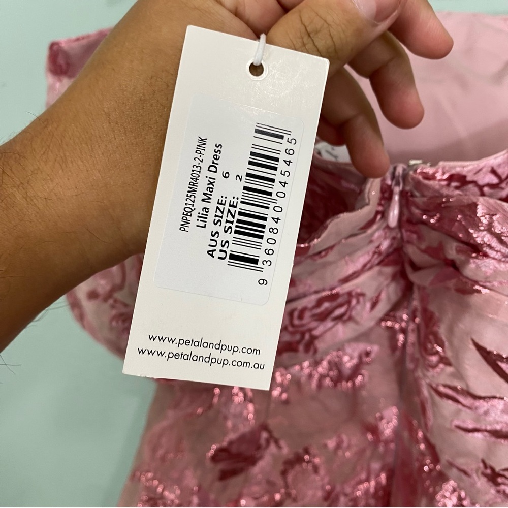 AVAILABLE (out of town)-Petal & Pup Pink Off-Shoulder Floral Jacquard Maxi Dress - Picture 7 of 7